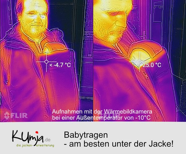 Wärmebildfoto Babytragen unter der Jacke