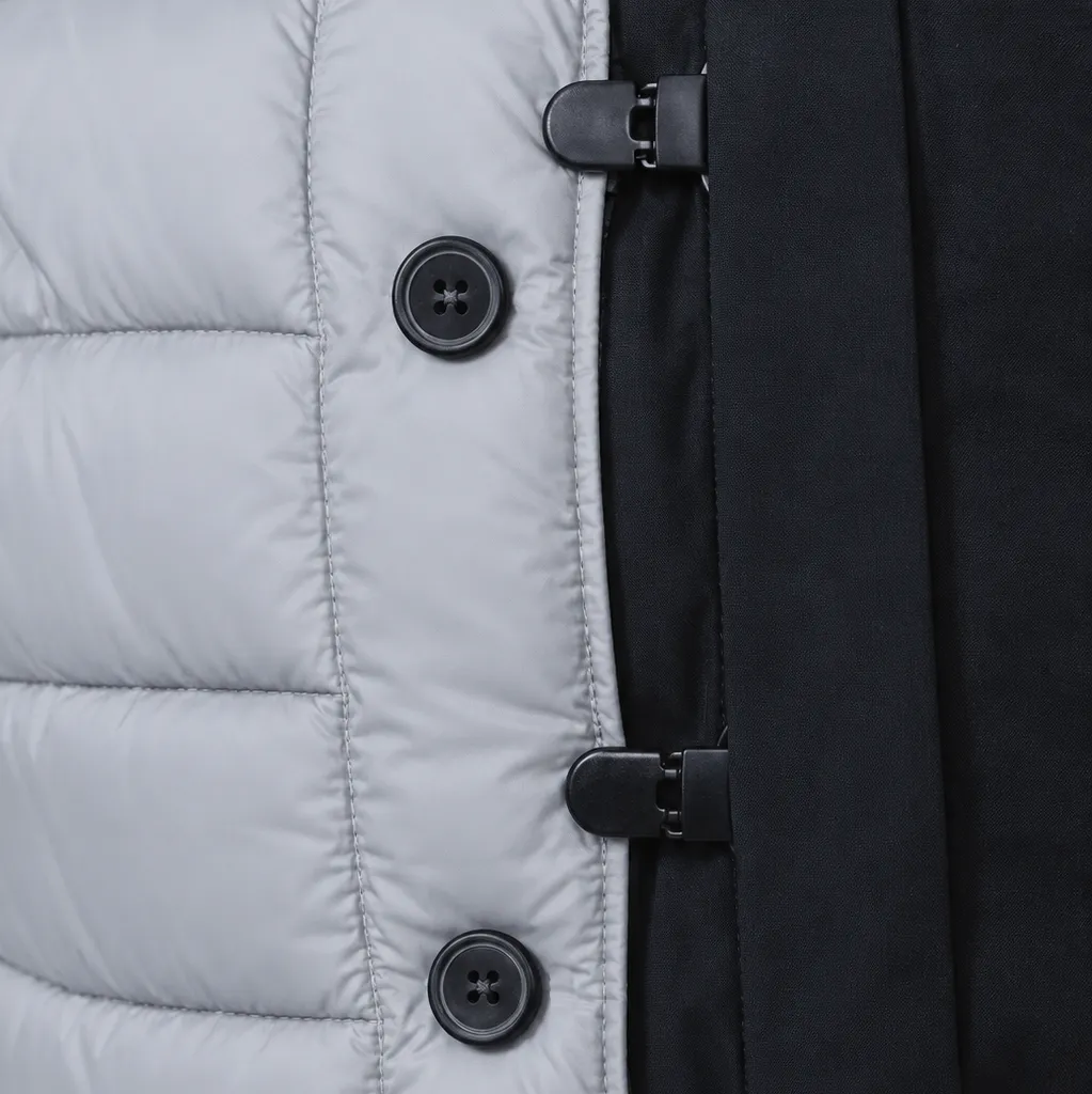 Clip adapter on a jacket with buttons